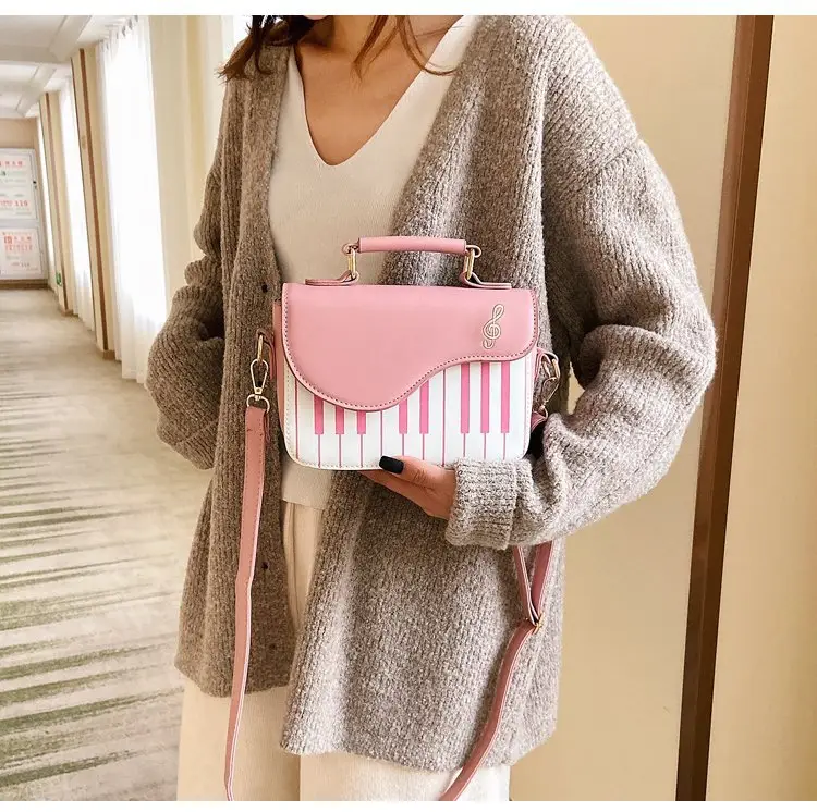 Piano Key Design Women's Shoulder Bag Brown White — feature 30