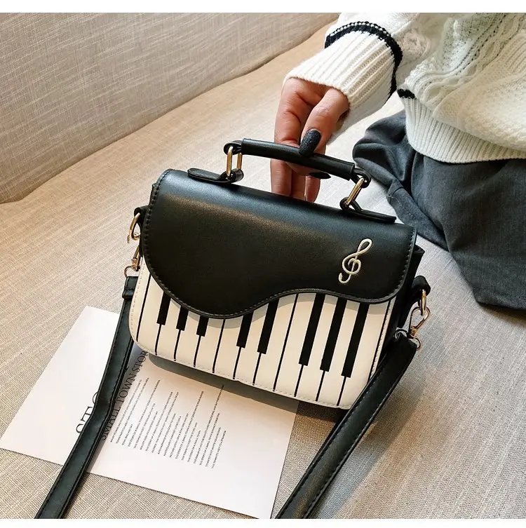 Piano Key Design Women's Shoulder Bag Brown White — feature 31