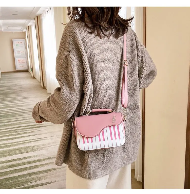 Piano Key Design Women's Shoulder Bag Brown White — feature 32