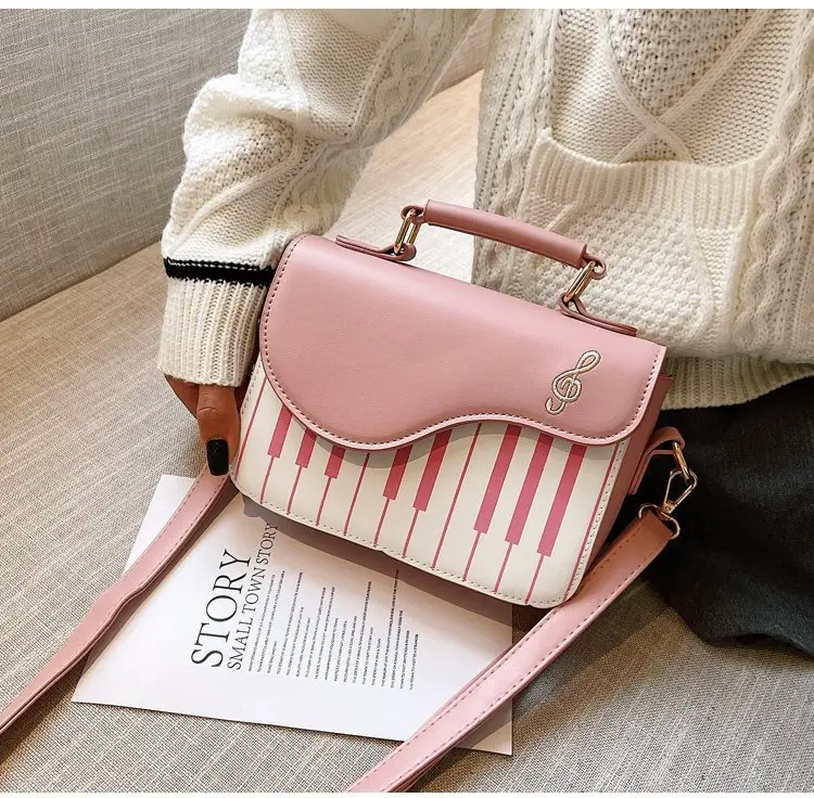 Piano Key Design Women's Shoulder Bag Brown White — feature 33
