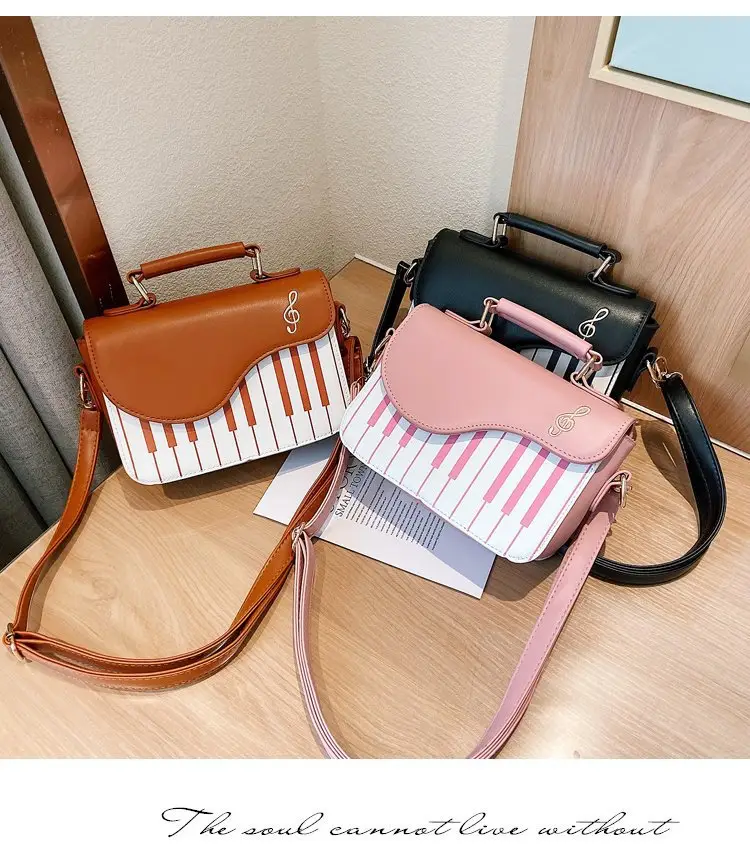 Piano Key Design Women's Shoulder Bag Brown White — feature 37