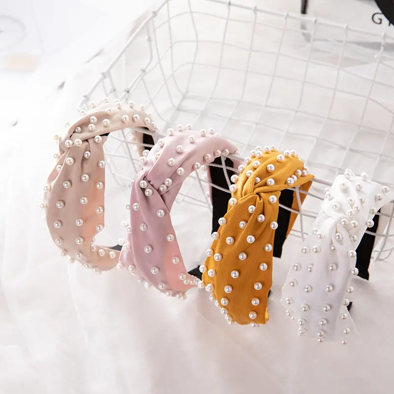 2022 Korea Hair Accessories Pearl Full Beads Cross Twist Headband - Image 11