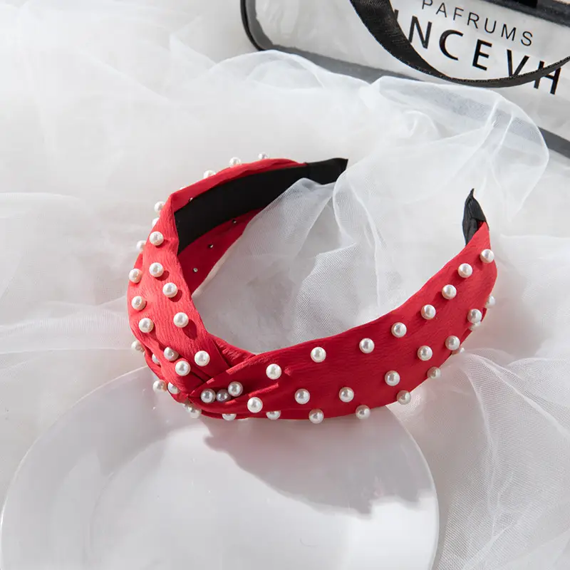 2022 Korea Hair Accessories Pearl Full Beads Cross Twist Headband - Image 3