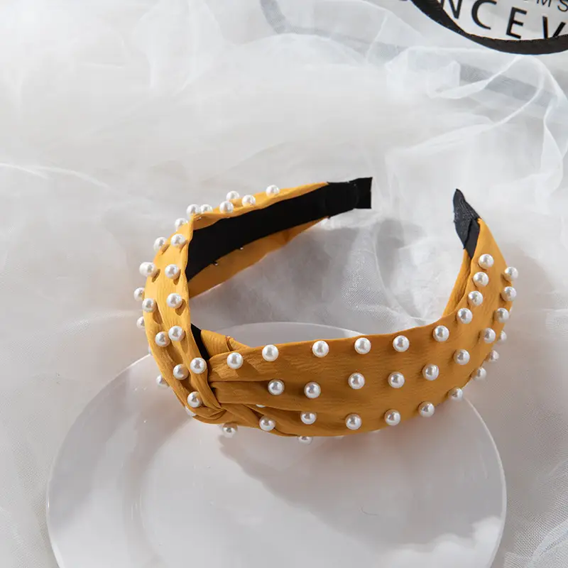 2022 Korea Hair Accessories Pearl Full Beads Cross Twist Headband - Image 4