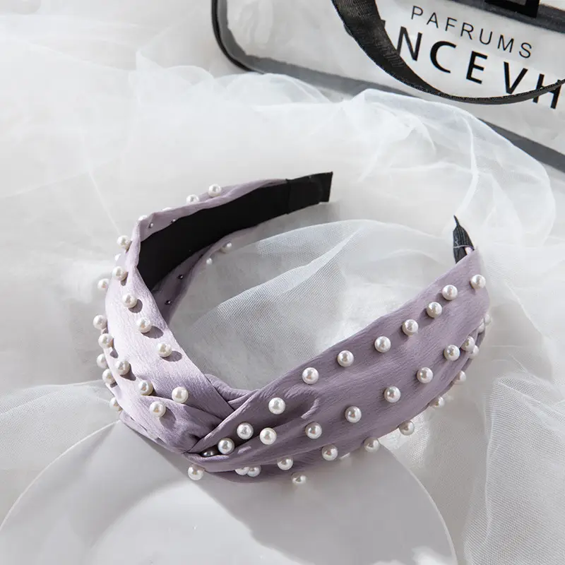 2022 Korea Hair Accessories Pearl Full Beads Cross Twist Headband - Image 5