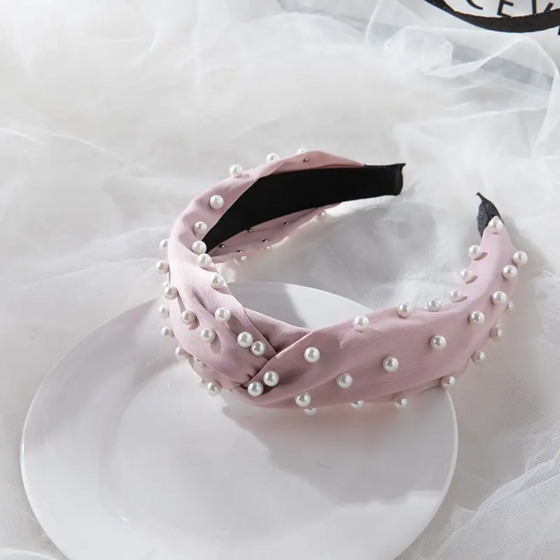 2022 Korea Hair Accessories Pearl Full Beads Cross Twist Headband - Image 6