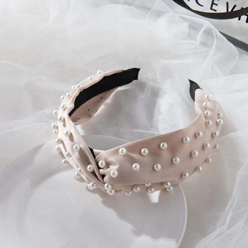 2022 Korea Hair Accessories Pearl Full Beads Cross Twist Headband - Image 7