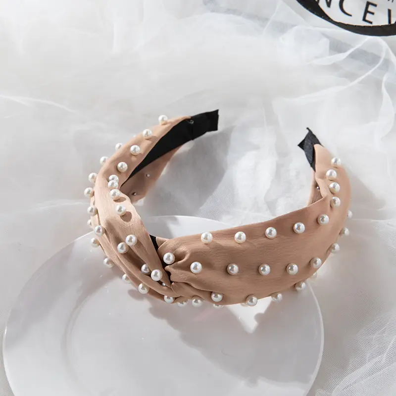 2022 Korea Hair Accessories Pearl Full Beads Cross Twist Headband - Image 8