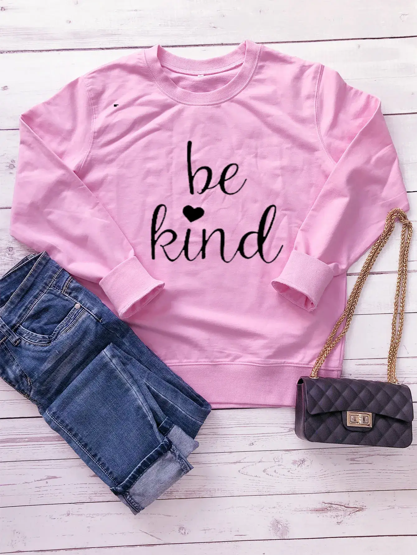 Maroon "Be Kind" Round Neck Sweatshirt with Heart Design - Image 5