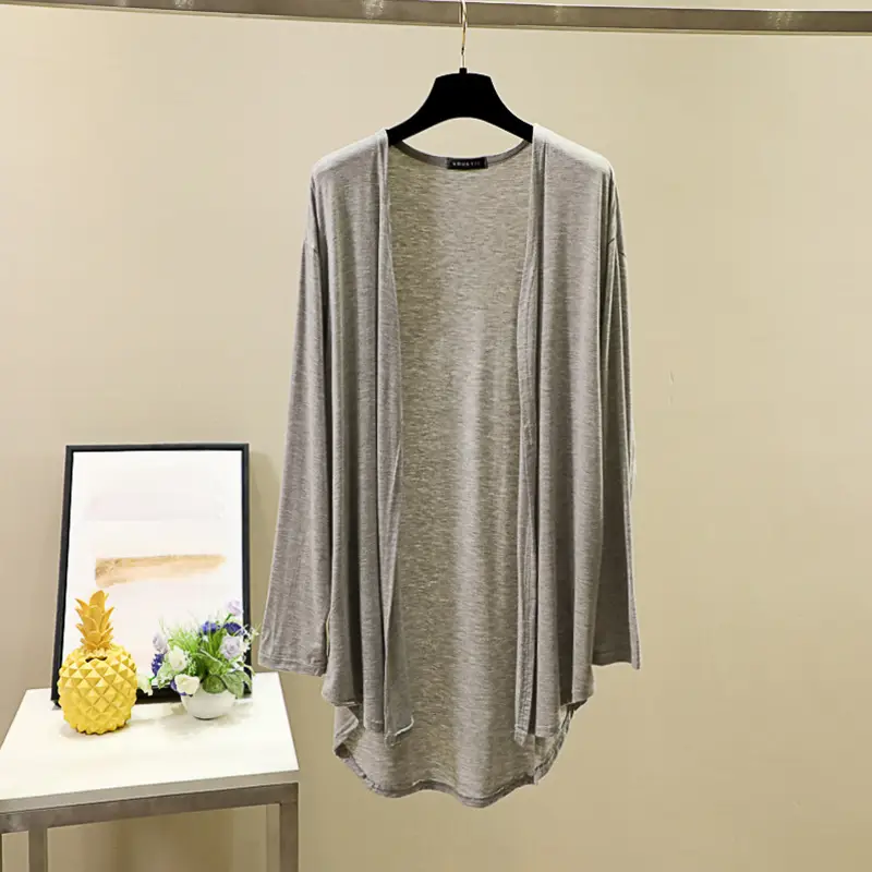 Women's Grey Long Sleeve Round Neck Cardigan Plus Size - Image 10