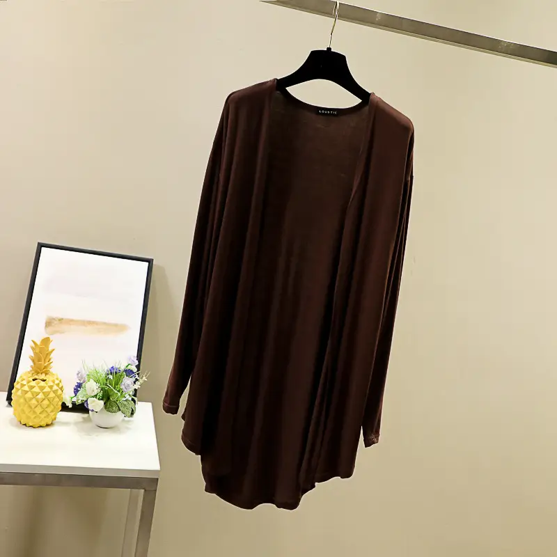 Women's Grey Long Sleeve Round Neck Cardigan Plus Size - Image 3