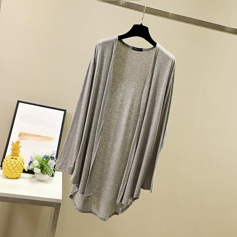 Women's Grey Long Sleeve Round Neck Cardigan Plus Size - Image 4