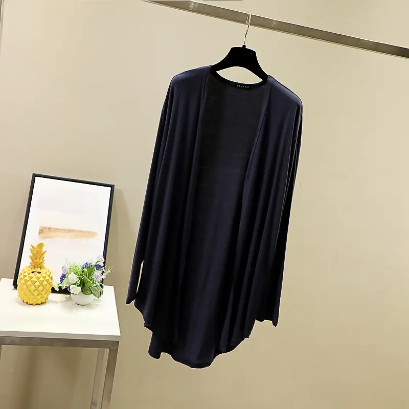 Women's Grey Long Sleeve Round Neck Cardigan Plus Size - Image 5