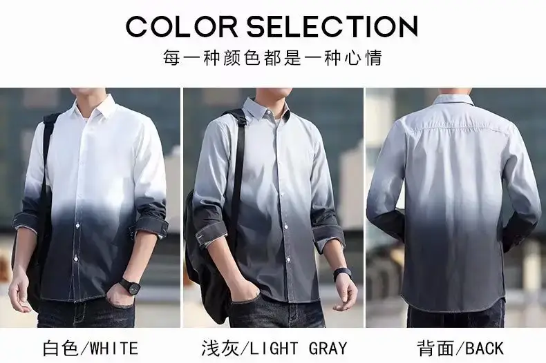 Men's Korean Style Long Sleeve Gradient Shirt Grey — feature 48