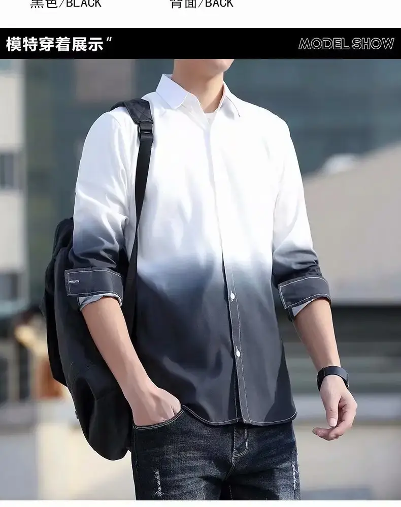 Men's Korean Style Long Sleeve Gradient Shirt Grey — feature 49
