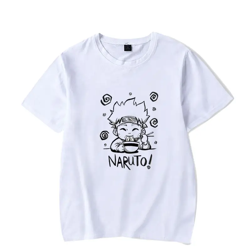 Men's White Naruto T-Shirt with Cat Bowl Print