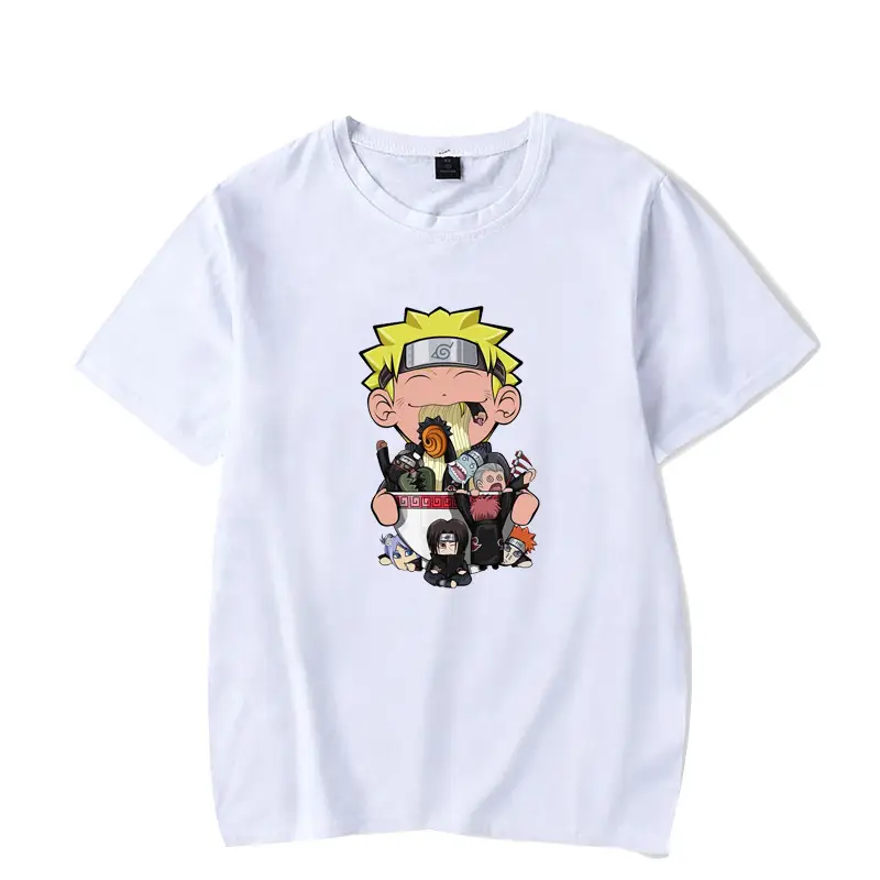 Men's White Naruto T-Shirt with Cat Bowl Print