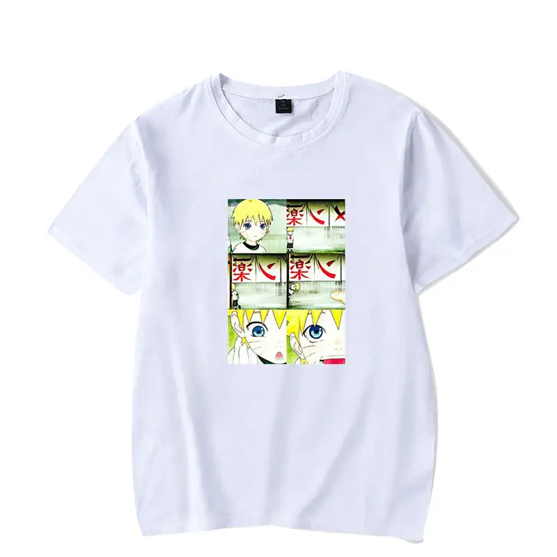 Men's White Naruto T-Shirt with Cat Bowl Print