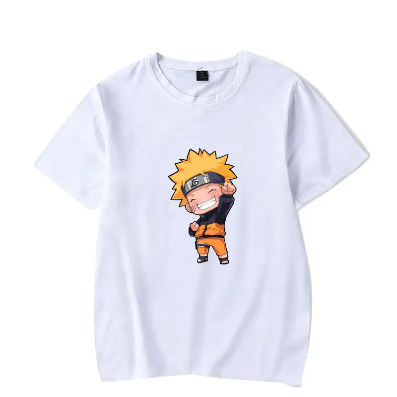 Men's White Naruto T-Shirt with Cat Bowl Print