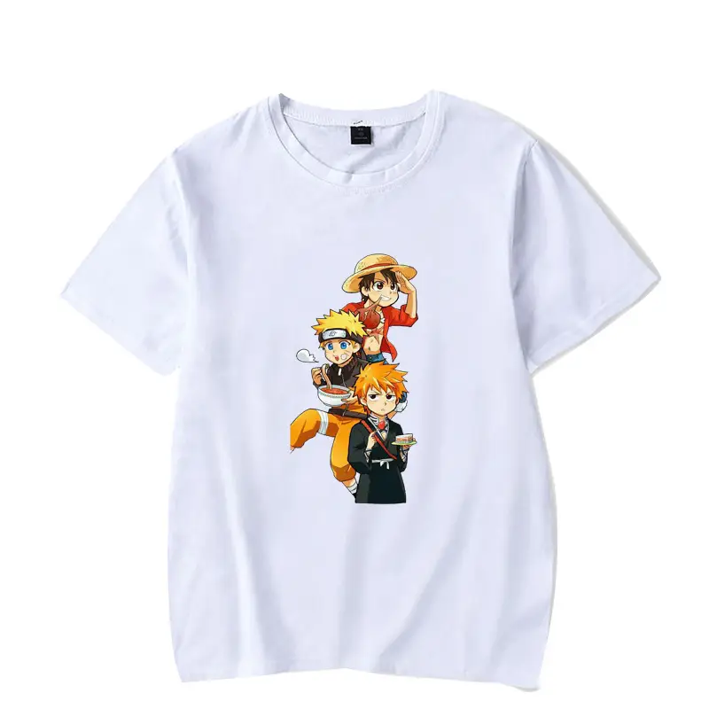 Men's White Naruto T-Shirt with Cat Bowl Print