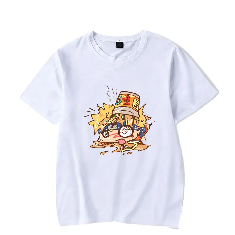 Men's White Naruto T-Shirt with Cat Bowl Print