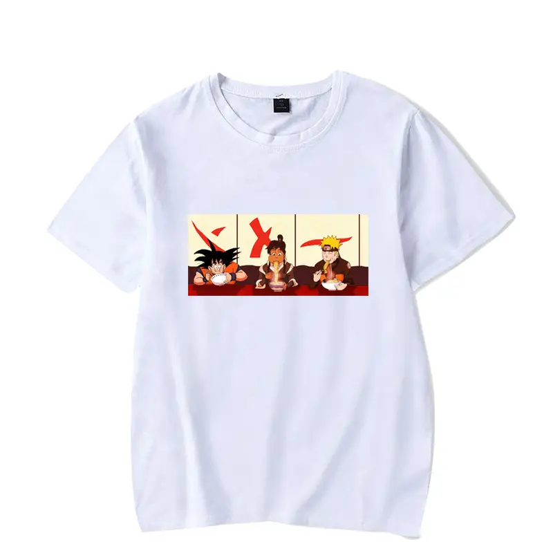 Men's White Naruto T-Shirt with Cat Bowl Print