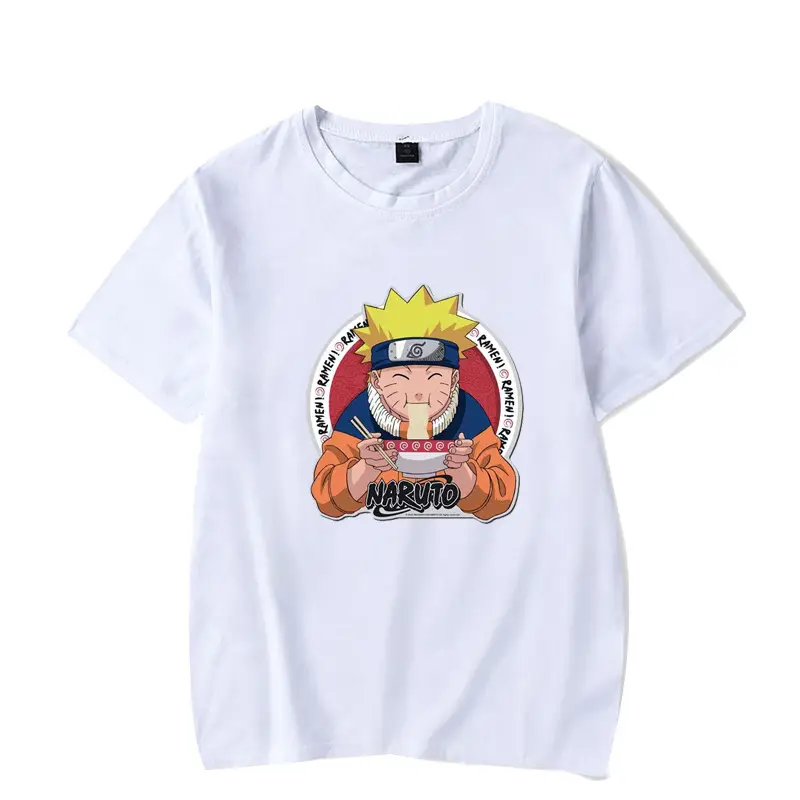 Men's White Naruto T-Shirt with Cat Bowl Print