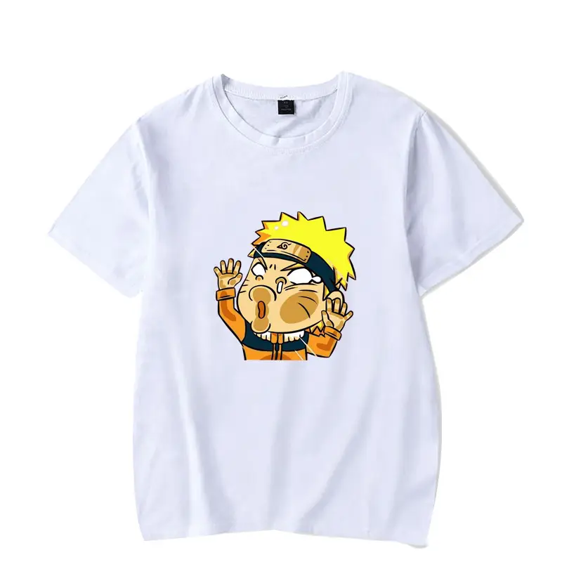 Men's White Naruto T-Shirt with Cat Bowl Print