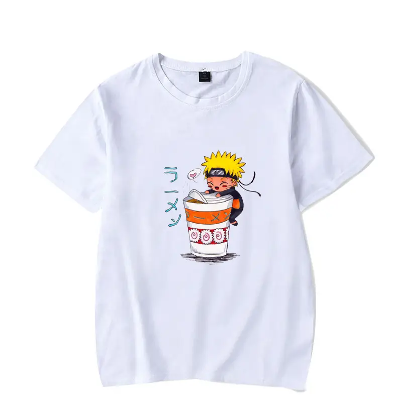 Men's White Naruto T-Shirt with Cat Bowl Print