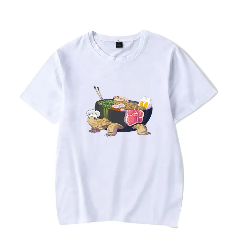 Men's White Naruto T-Shirt with Cat Bowl Print