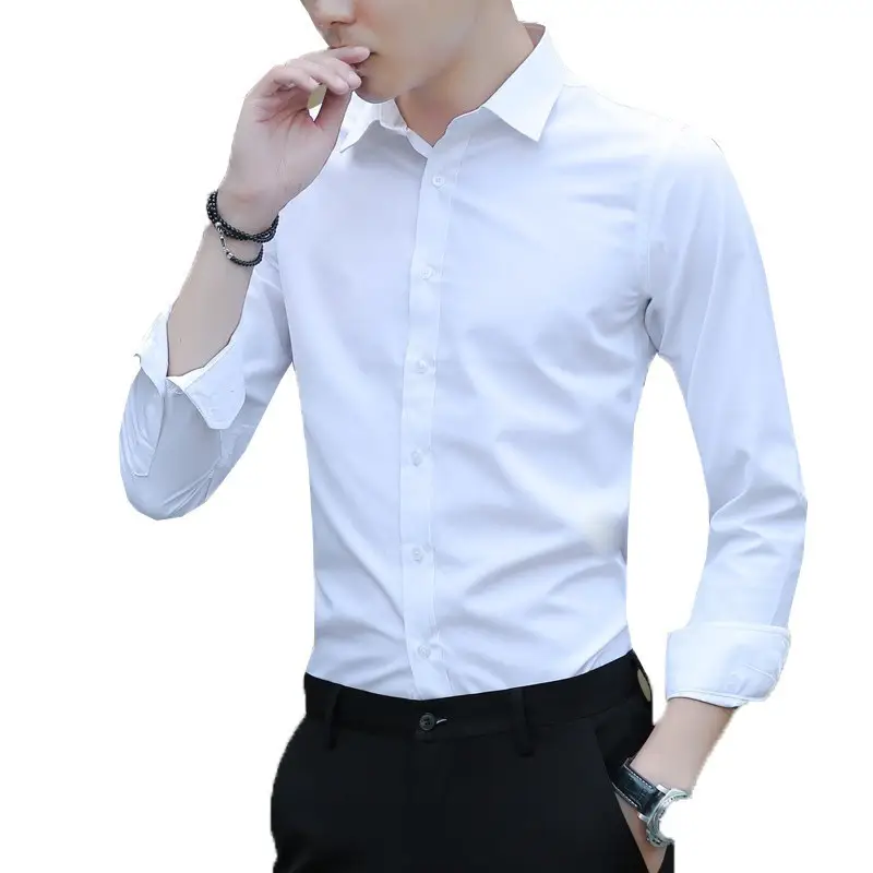Men Long Sleeve Slim Fit White Shirt Business Suit - Image 5