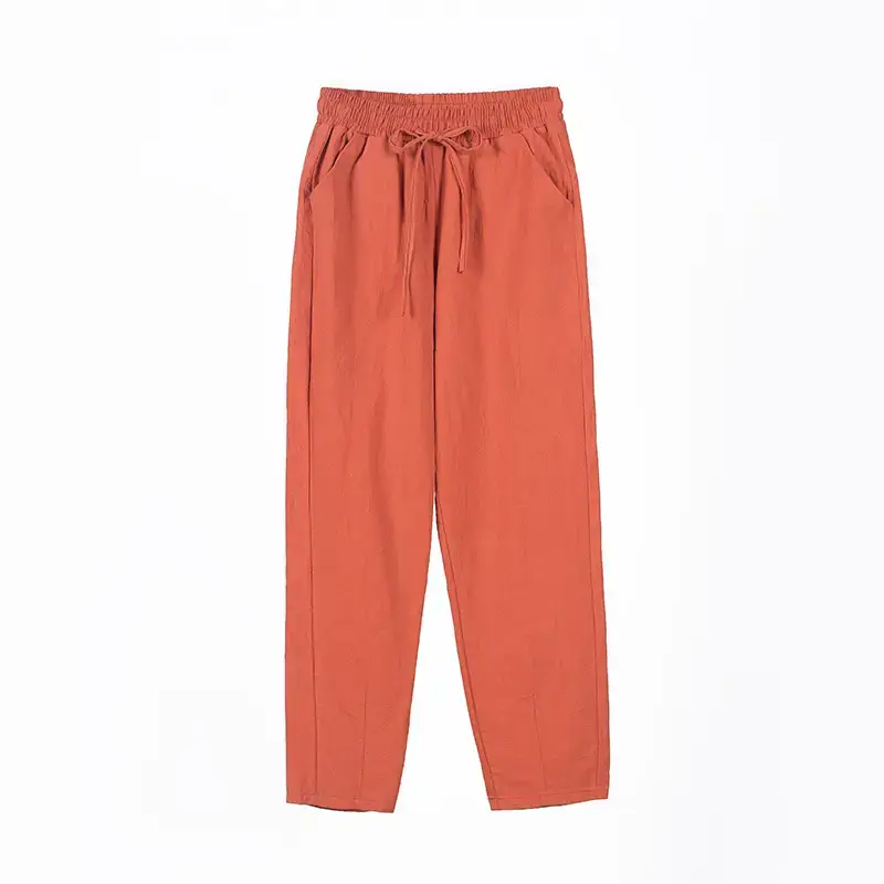 Women Cotton Harem Pants Blue Red Stripes Spring 2023 - Image 5