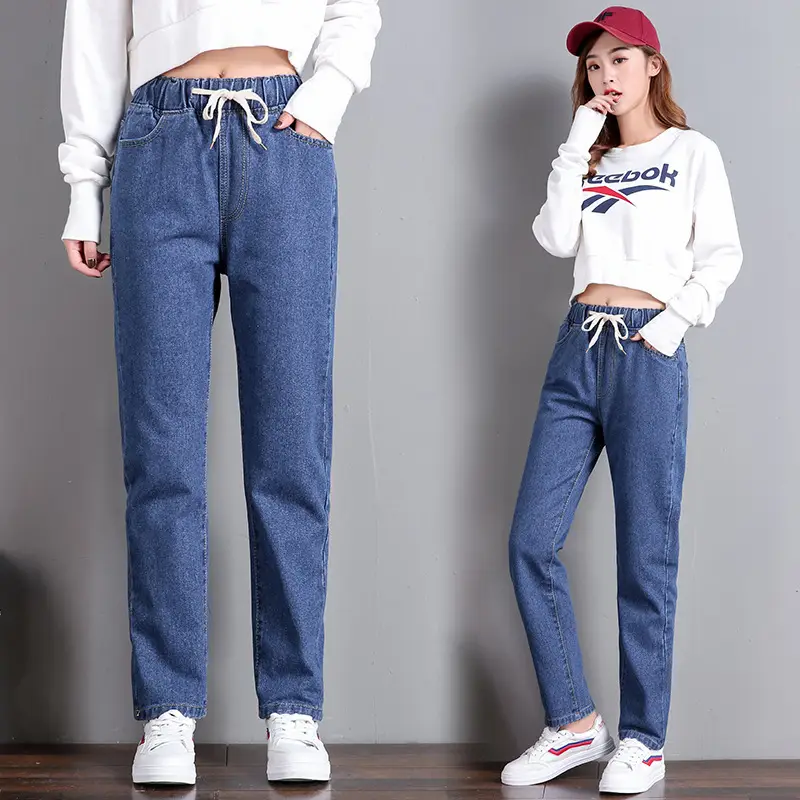 2025 Korean Style Women's Elastic Waist Tie Jeans - Image 4