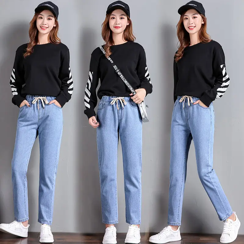2025 Korean Style Women's Elastic Waist Tie Jeans - Image 5