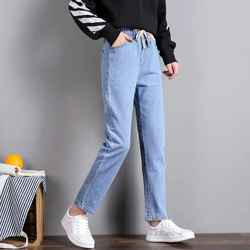 2025 Korean Style Women's Elastic Waist Tie Jeans - Image 6
