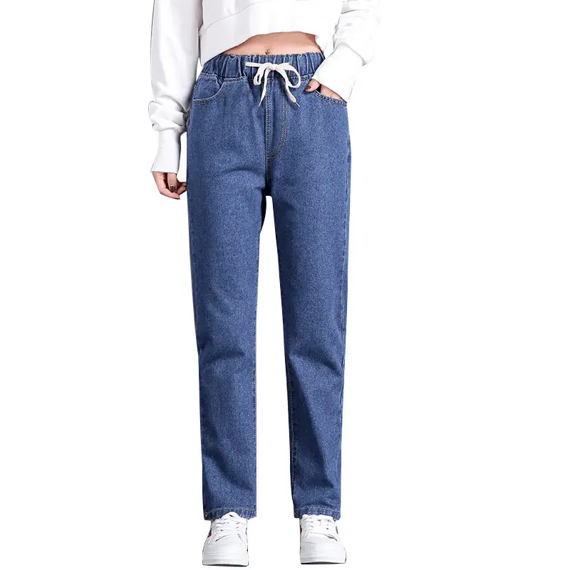 2025 Korean Style Women's Elastic Waist Tie Jeans - Image 7
