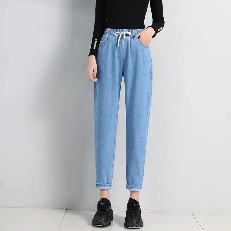 2025 Korean Style Women's Elastic Waist Tie Jeans - Image 2