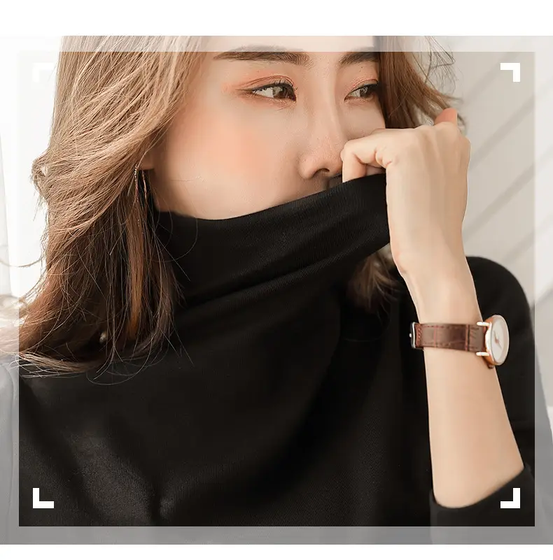 Women's Black High Collar Warm T-Shirt 2020 Autumn Slim Fit — feature 11