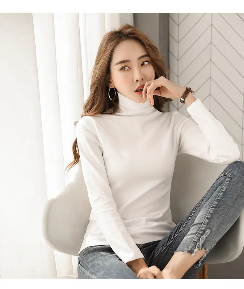 Women's Black High Collar Warm T-Shirt 2020 Autumn Slim Fit — feature 9