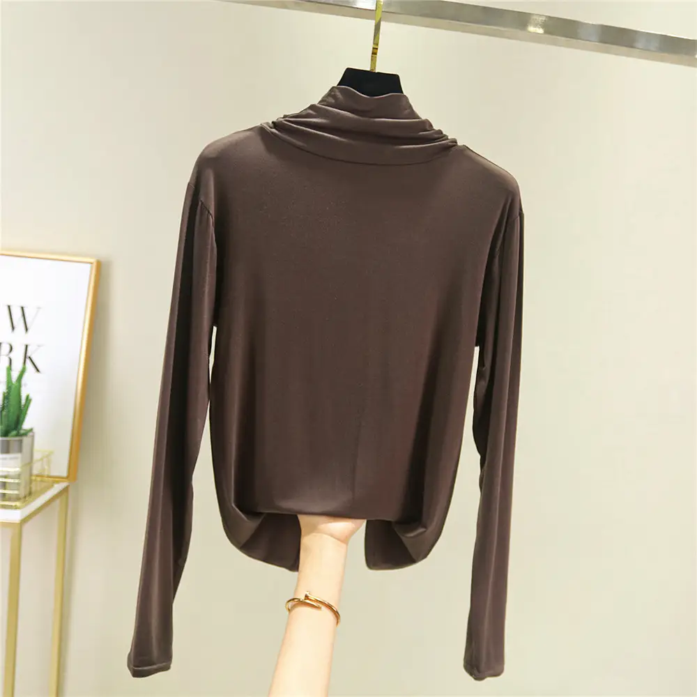 Black Long Sleeve T-shirt Women High Collar Spring Autumn - Image 12