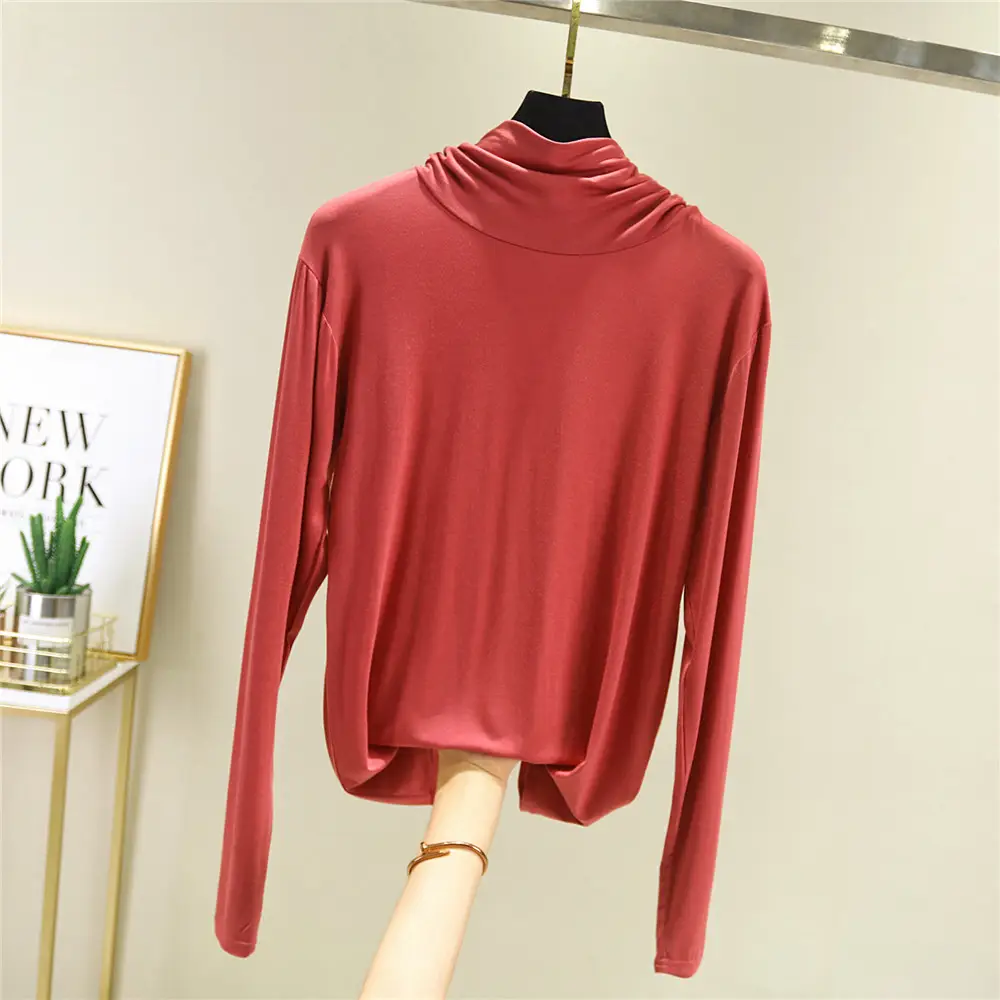 Black Long Sleeve T-shirt Women High Collar Spring Autumn - Image 3