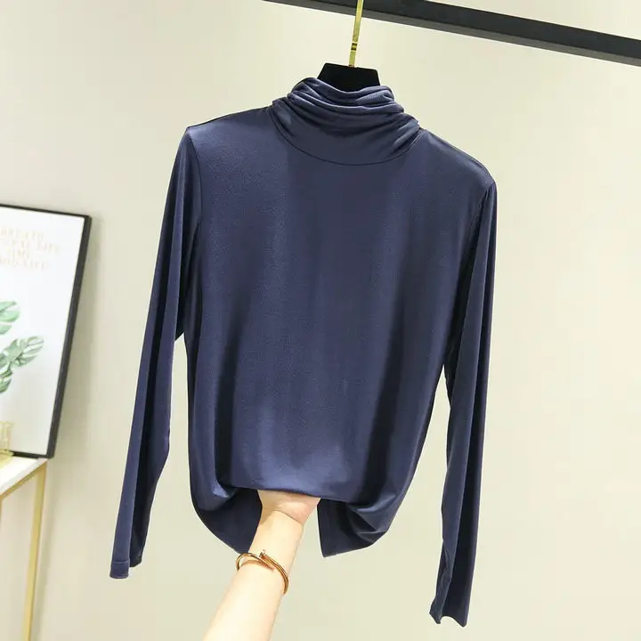 Black Long Sleeve T-shirt Women High Collar Spring Autumn - Image 8