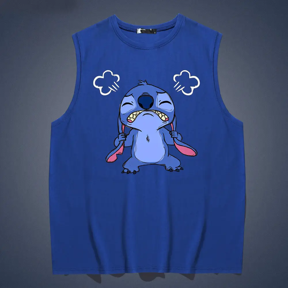 Stitch Men's Blue Sleeveless Cotton Vest Large - Image 11