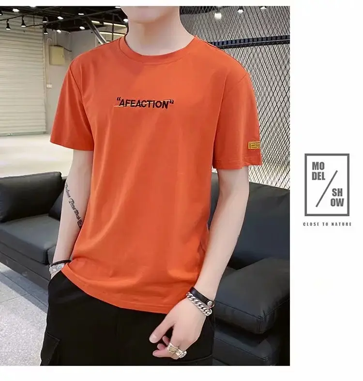 Men Orange Short Sleeve T-Shirt Casual Korean Style - Image 4