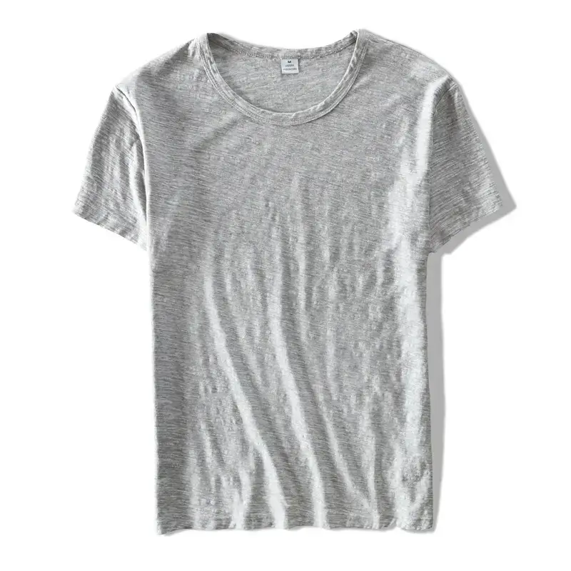 Men Grey Cotton T-Shirt Short Sleeve Crew Neck