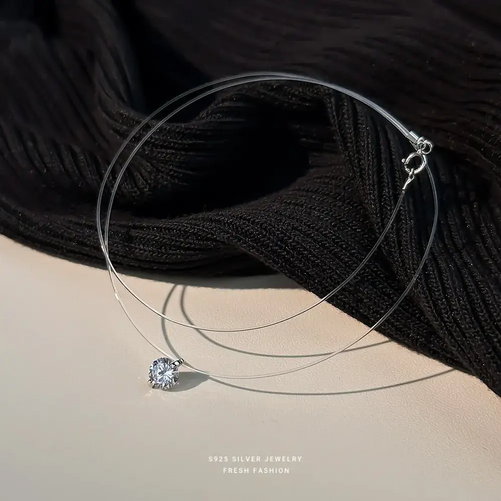S925 Sterling Silver Moissanite Necklace with Zircon Pendant - Image 5