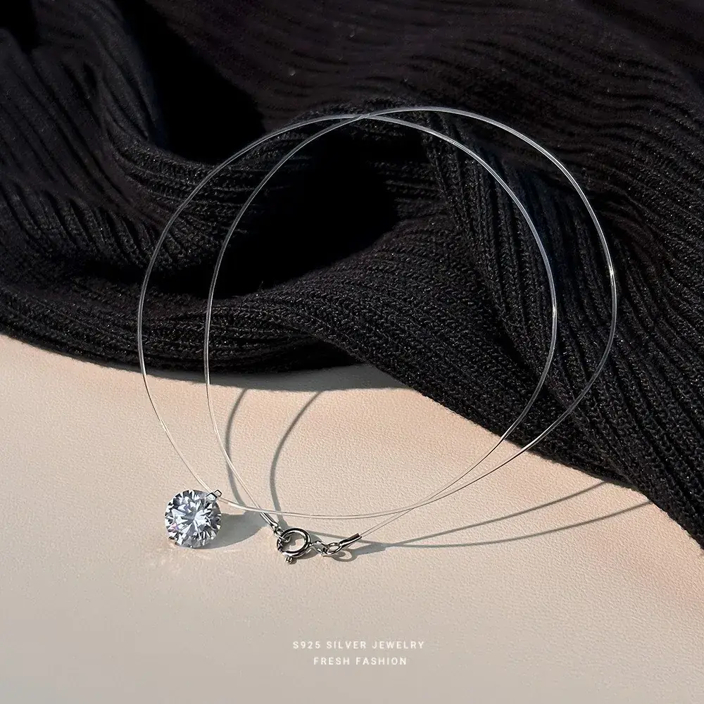 S925 Sterling Silver Moissanite Necklace with Zircon Pendant - Image 8