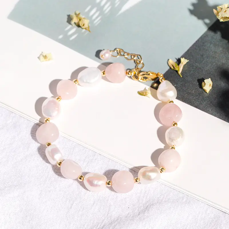 Badu Crystal Pearl Rose Quartz Bracelet Women's Korean Style Valentine's Gift - Image 11