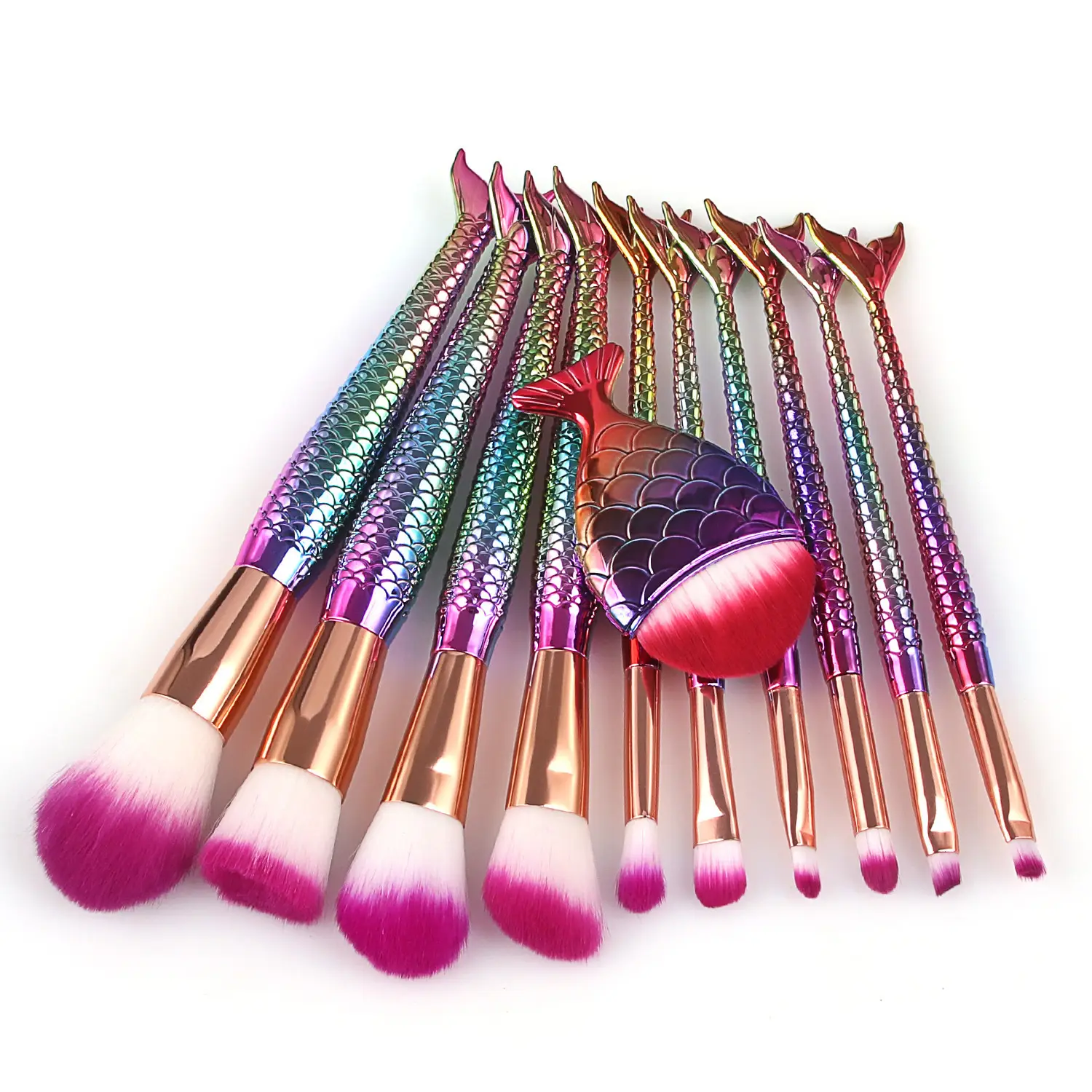 11 Pcs Mermaid Fish Tail Makeup Brushes Set