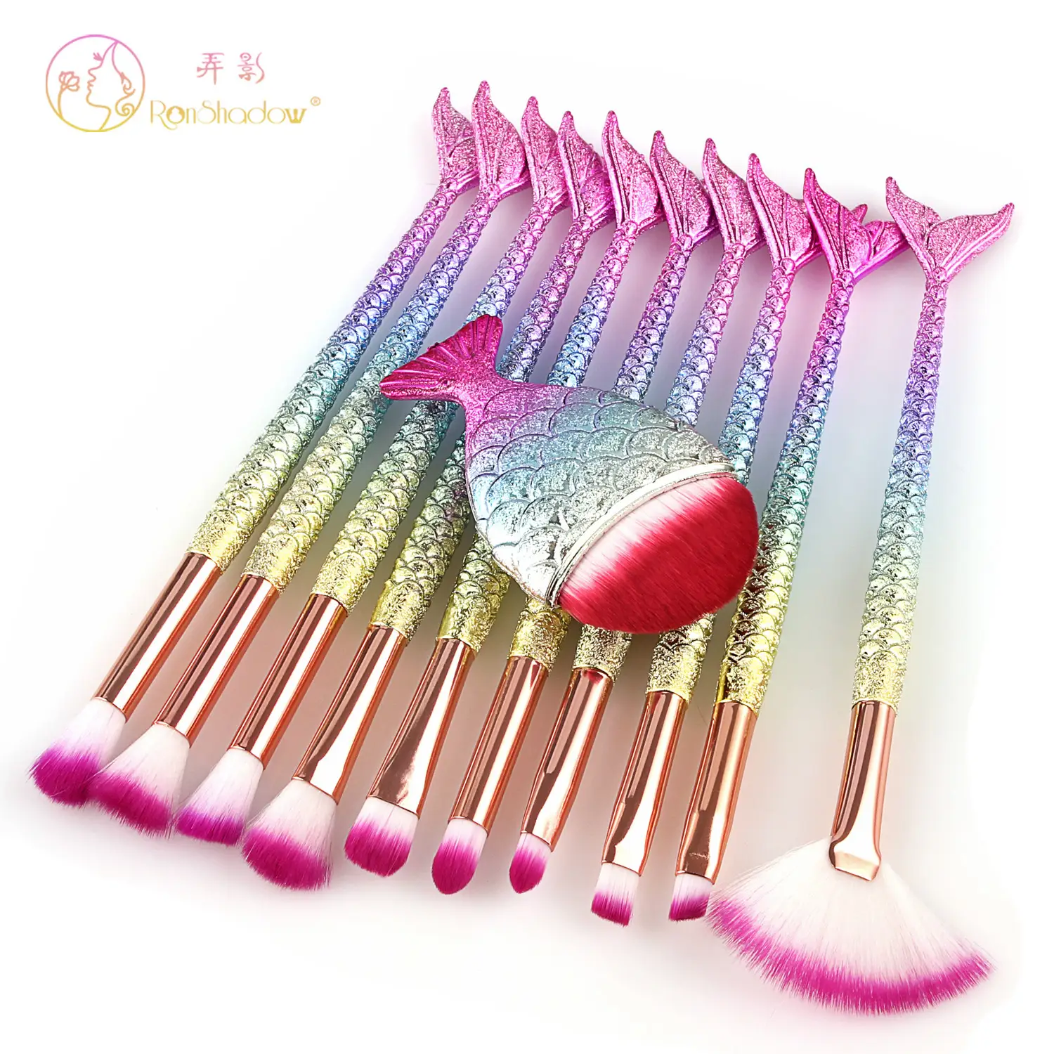 11 Pcs Mermaid Fish Tail Makeup Brushes Set